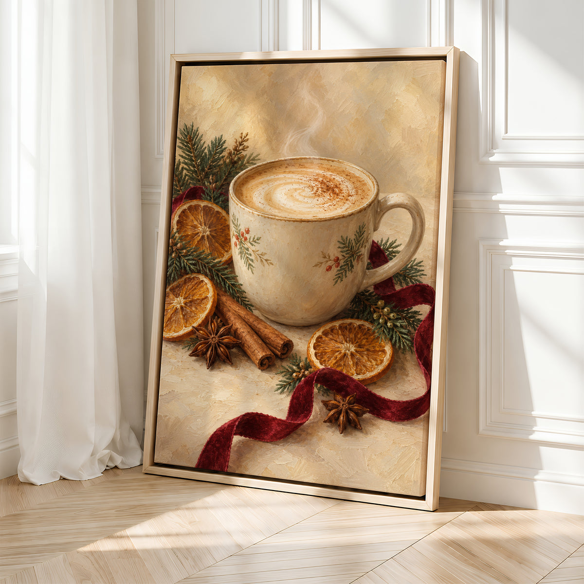 Framed Christmas Wall Art Canvas | Cozy Coffee-Themed Holiday Decor
