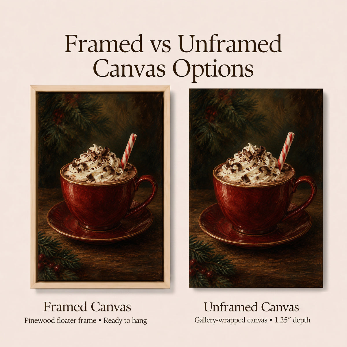 Christmas Wall Art Canvas | Cozy Hot Cocoa Kitchen Decor