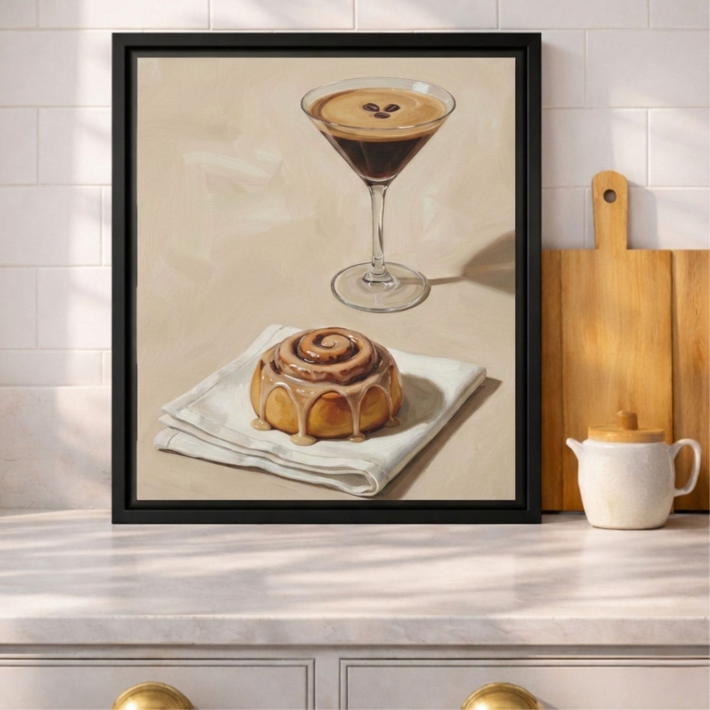 Cinnamon Roll & Espresso Framed Kitchen Canvas Wall Art