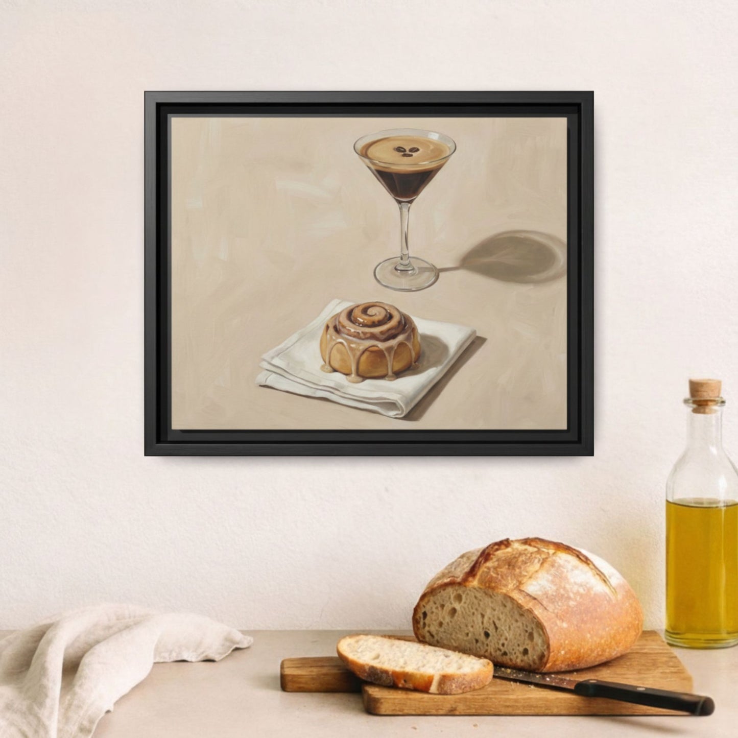 Cinnamon Roll & Espresso Framed Kitchen Canvas Wall Art
