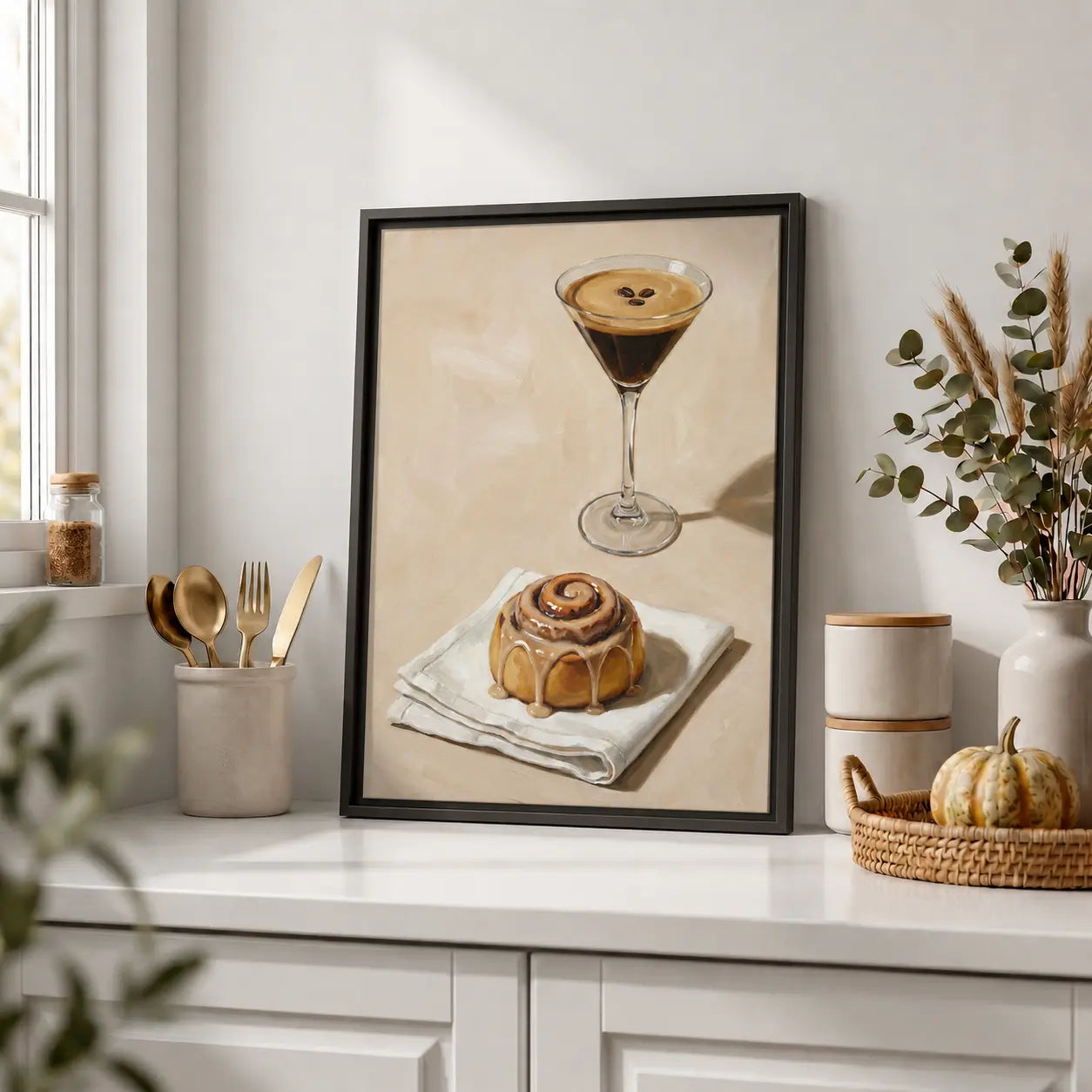 Cinnamon Roll & Espresso | Framed Kitchen Wall Art Canvas