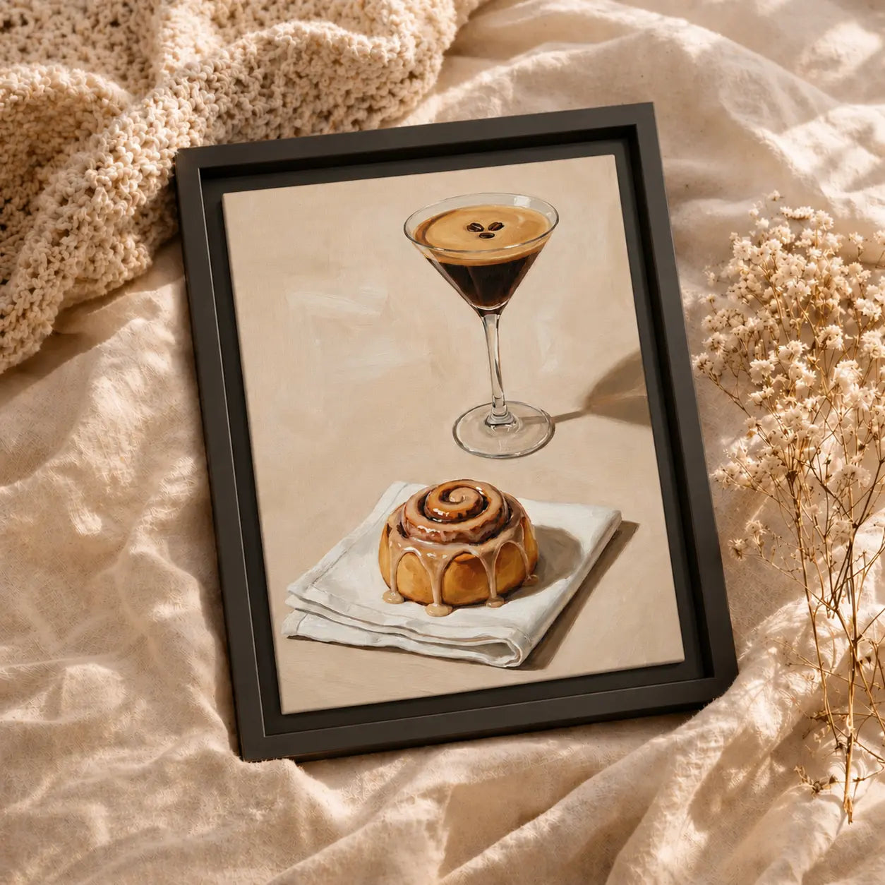 Cinnamon Roll & Espresso | Framed Kitchen Wall Art Canvas