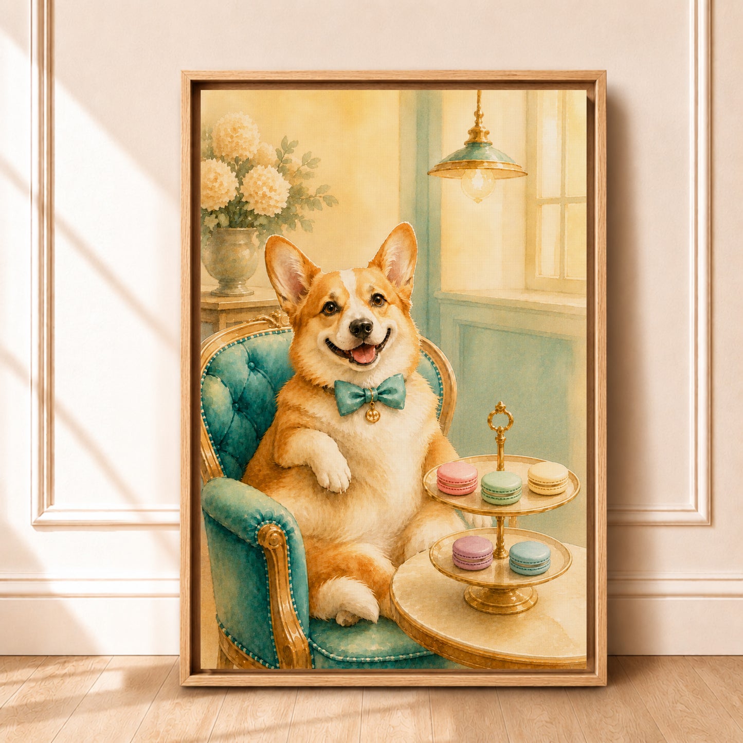 Corgi Kitchen Wall Art | Framed Afternoon Tea Canvas