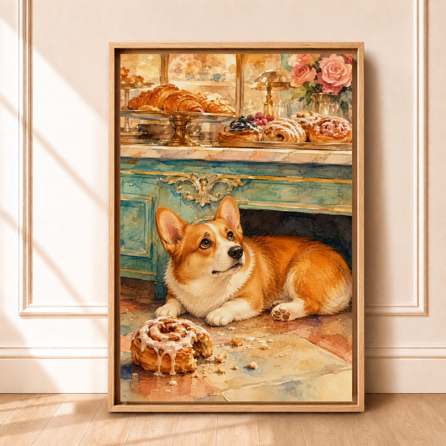 Corgi Kitchen Wall Art | Framed Bakery Canvas