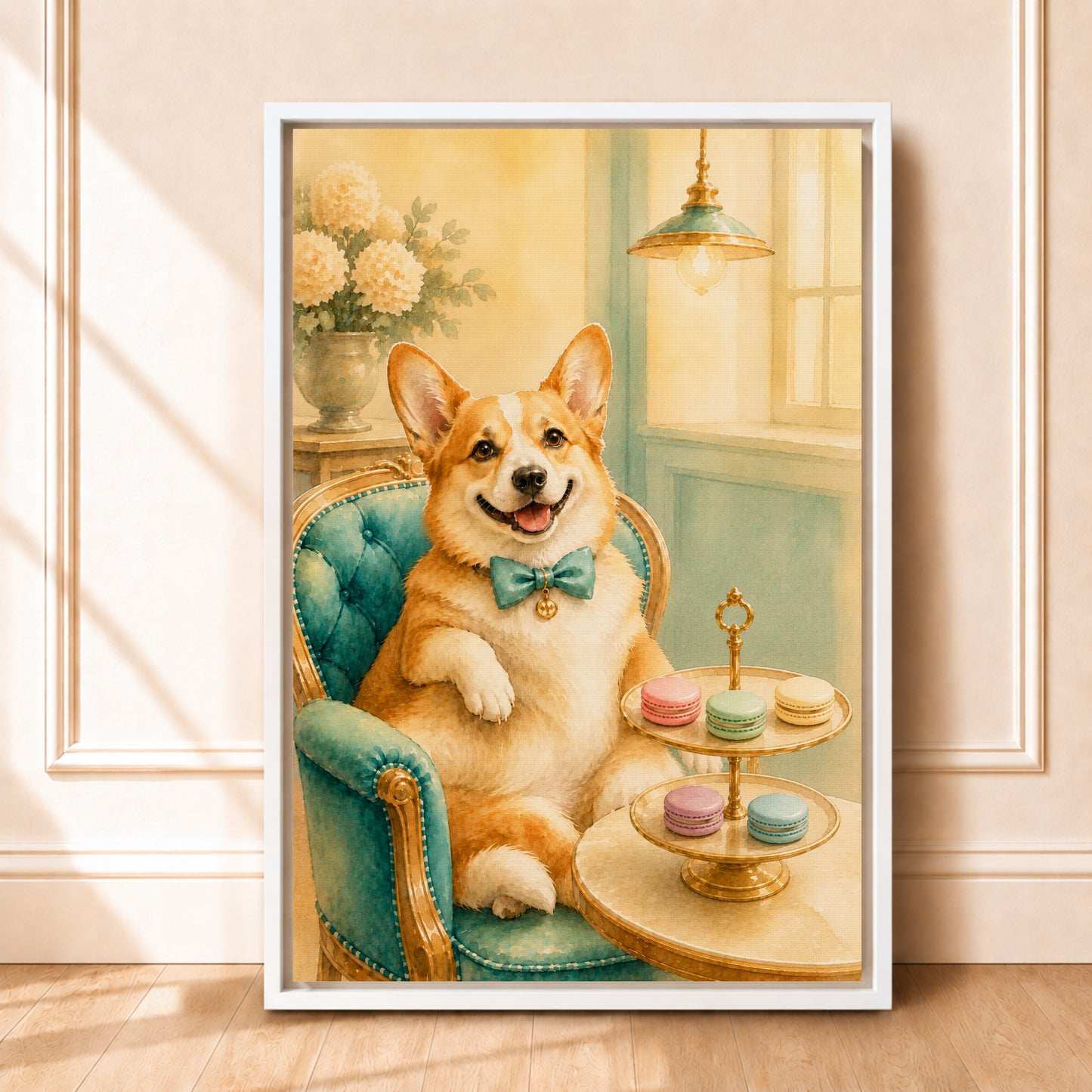 Corgi Kitchen Wall Art | Framed Afternoon Tea Canvas