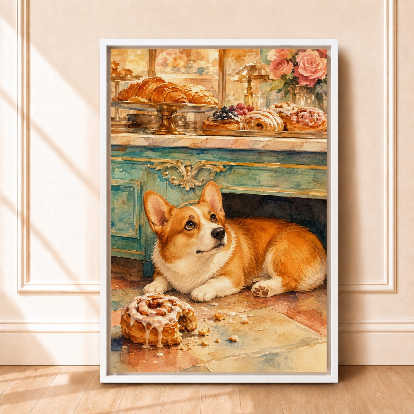 Corgi Kitchen Wall Art | Framed Bakery Canvas