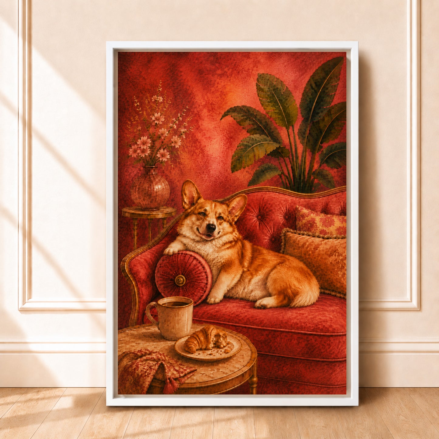 Corgi Kitchen Wall Art | Framed Coffee Bar Canvas