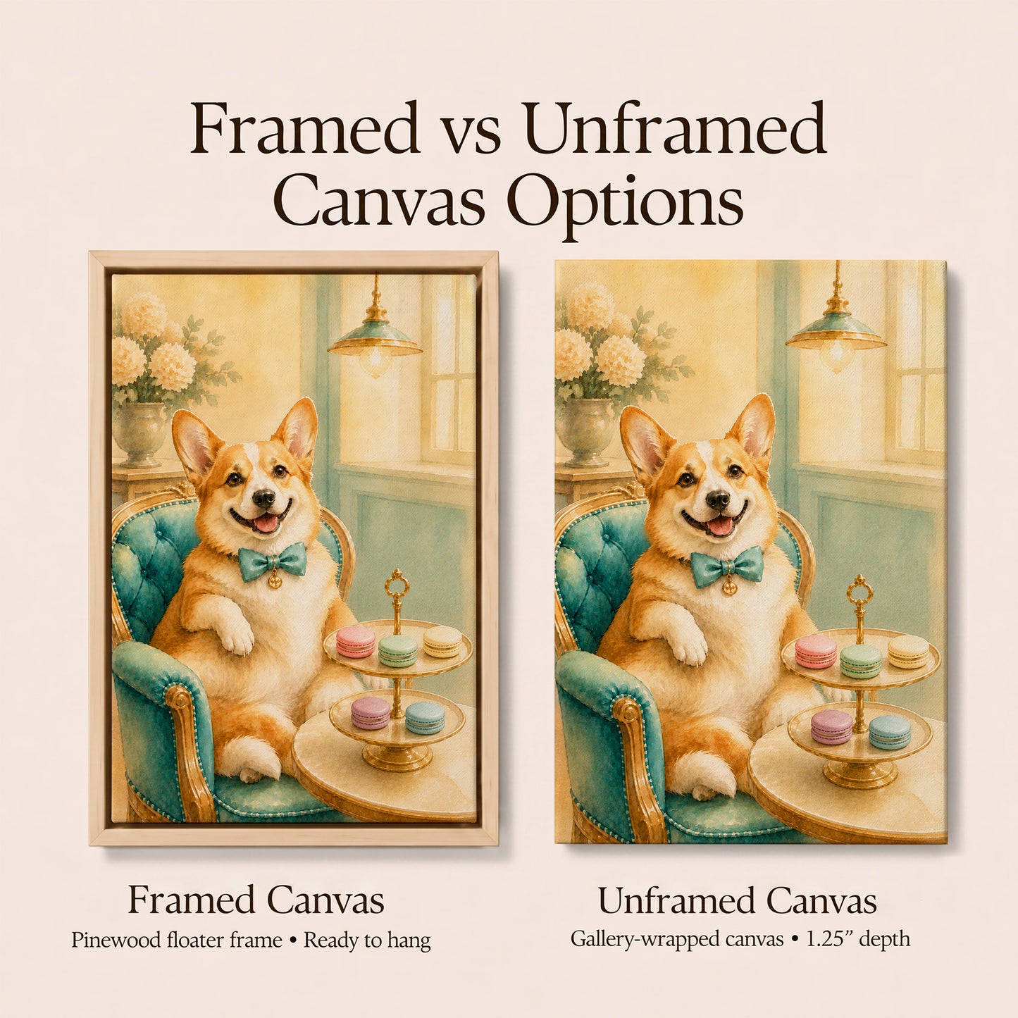 Corgi Kitchen Wall Art | Framed Afternoon Tea Canvas