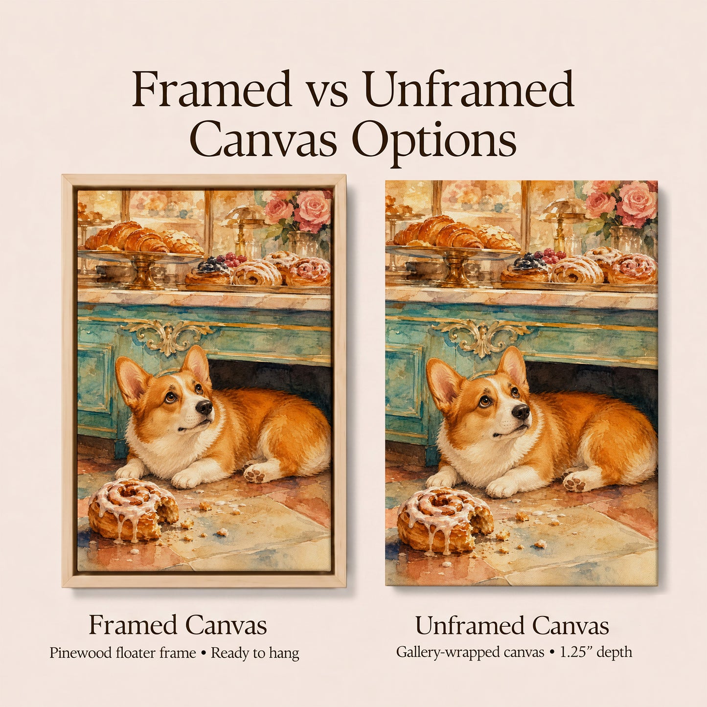 Corgi Kitchen Wall Art | Framed Bakery Canvas