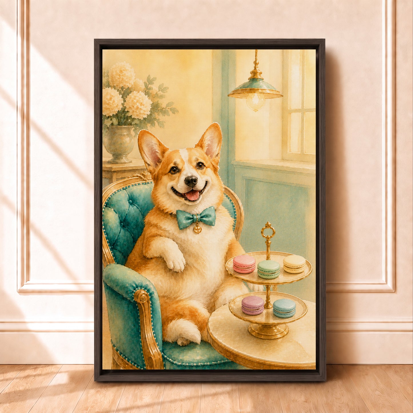 Corgi Kitchen Wall Art | Framed Afternoon Tea Canvas