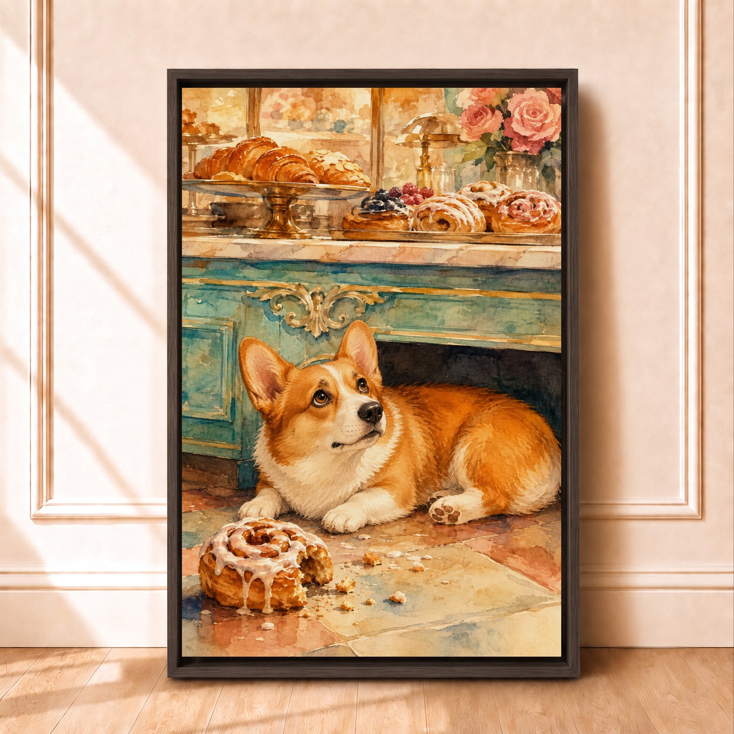 Corgi Kitchen Wall Art | Framed Bakery Canvas