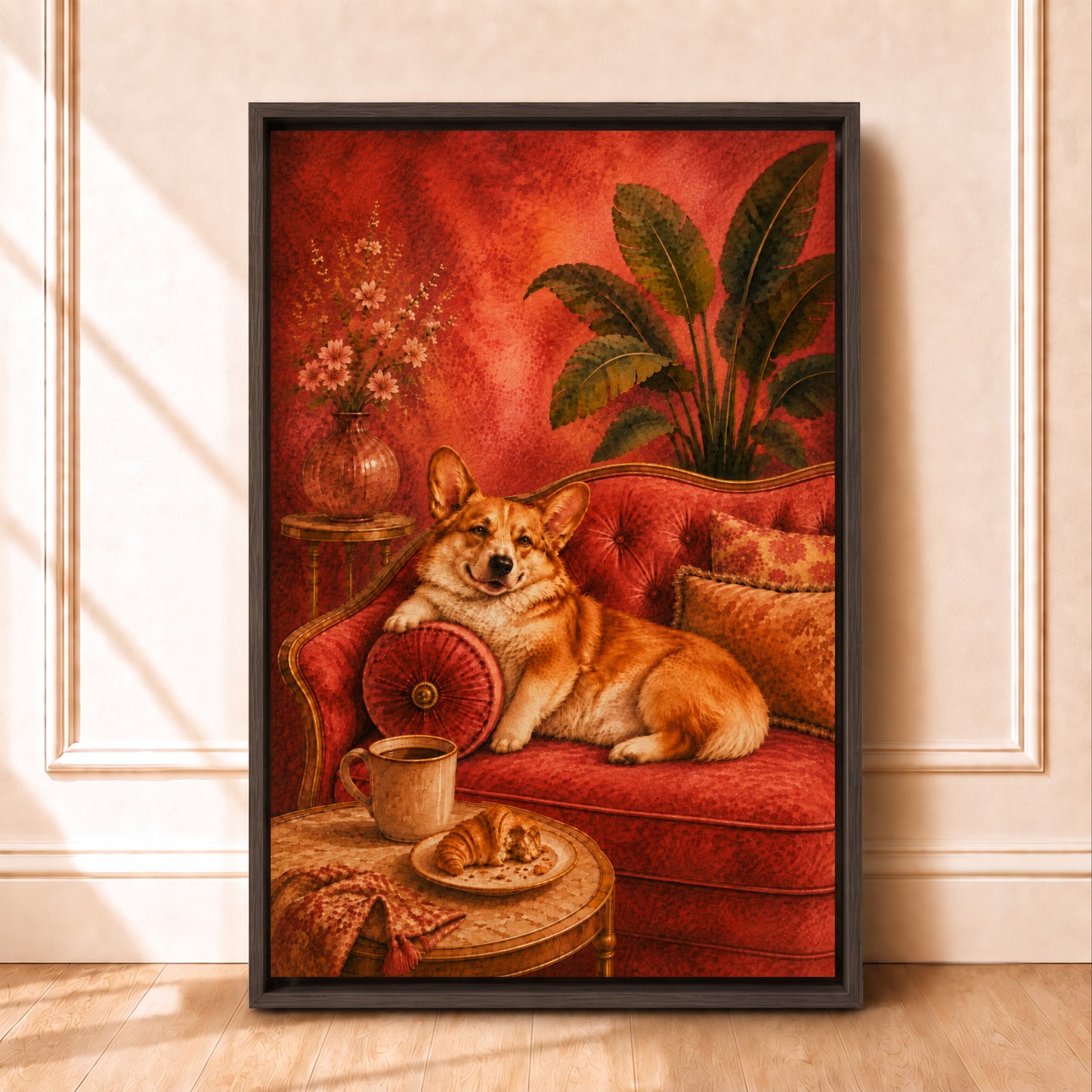 Corgi Kitchen Wall Art | Framed Coffee Bar Canvas