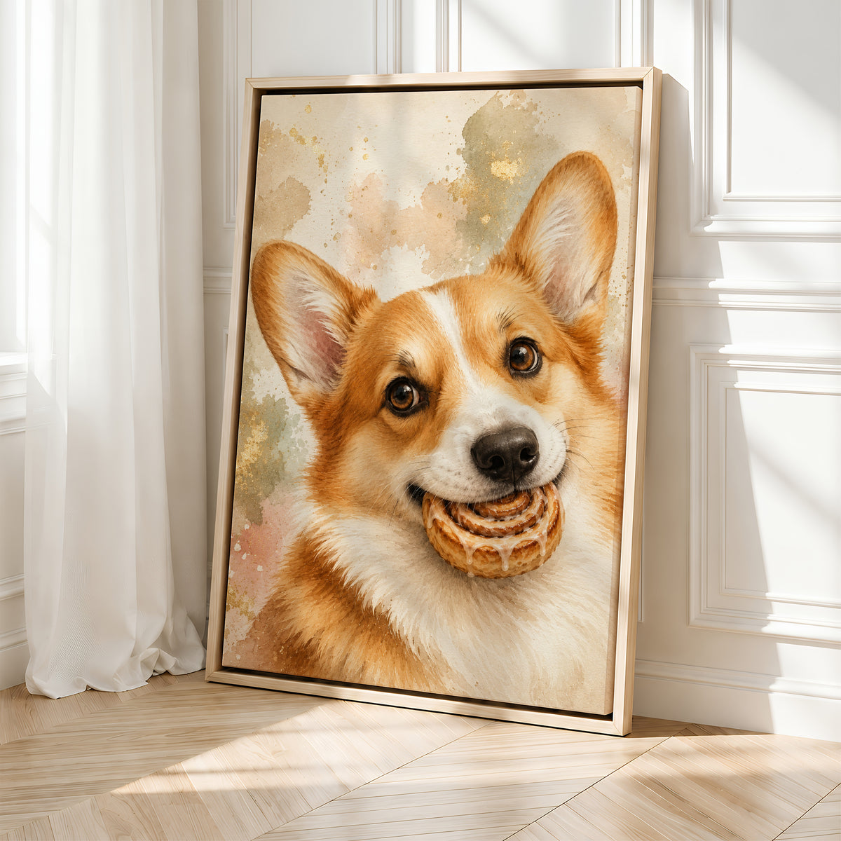 Corgi Wall Art with Cinnamon Roll | Kitchen Wall Art Canvas