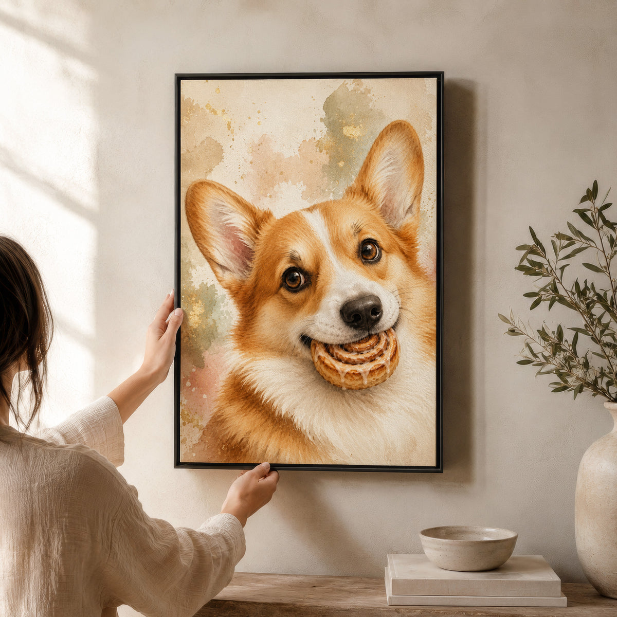 Corgi Wall Art with Cinnamon Roll | Kitchen Wall Art Canvas