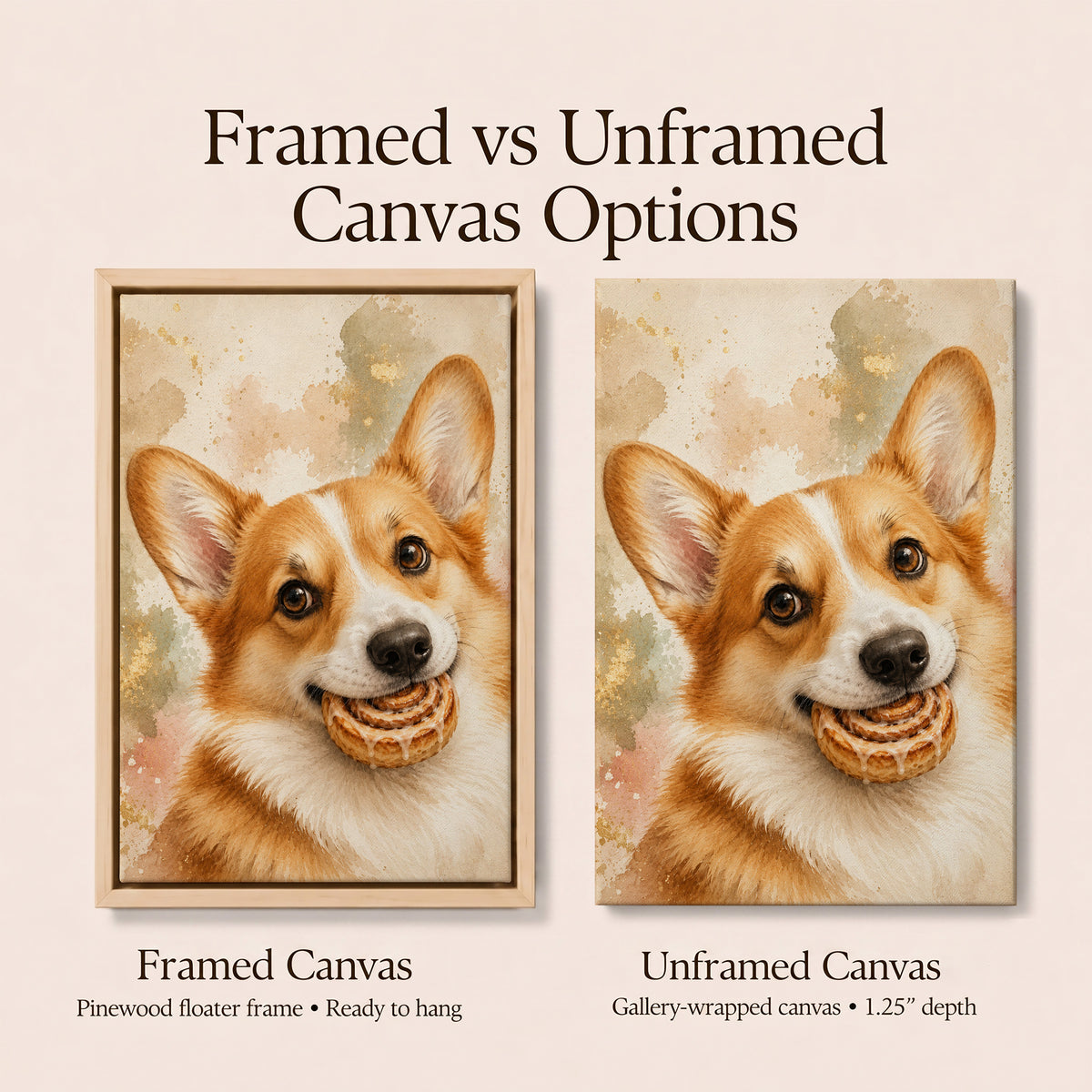 Corgi Wall Art with Cinnamon Roll | Kitchen Wall Art Canvas