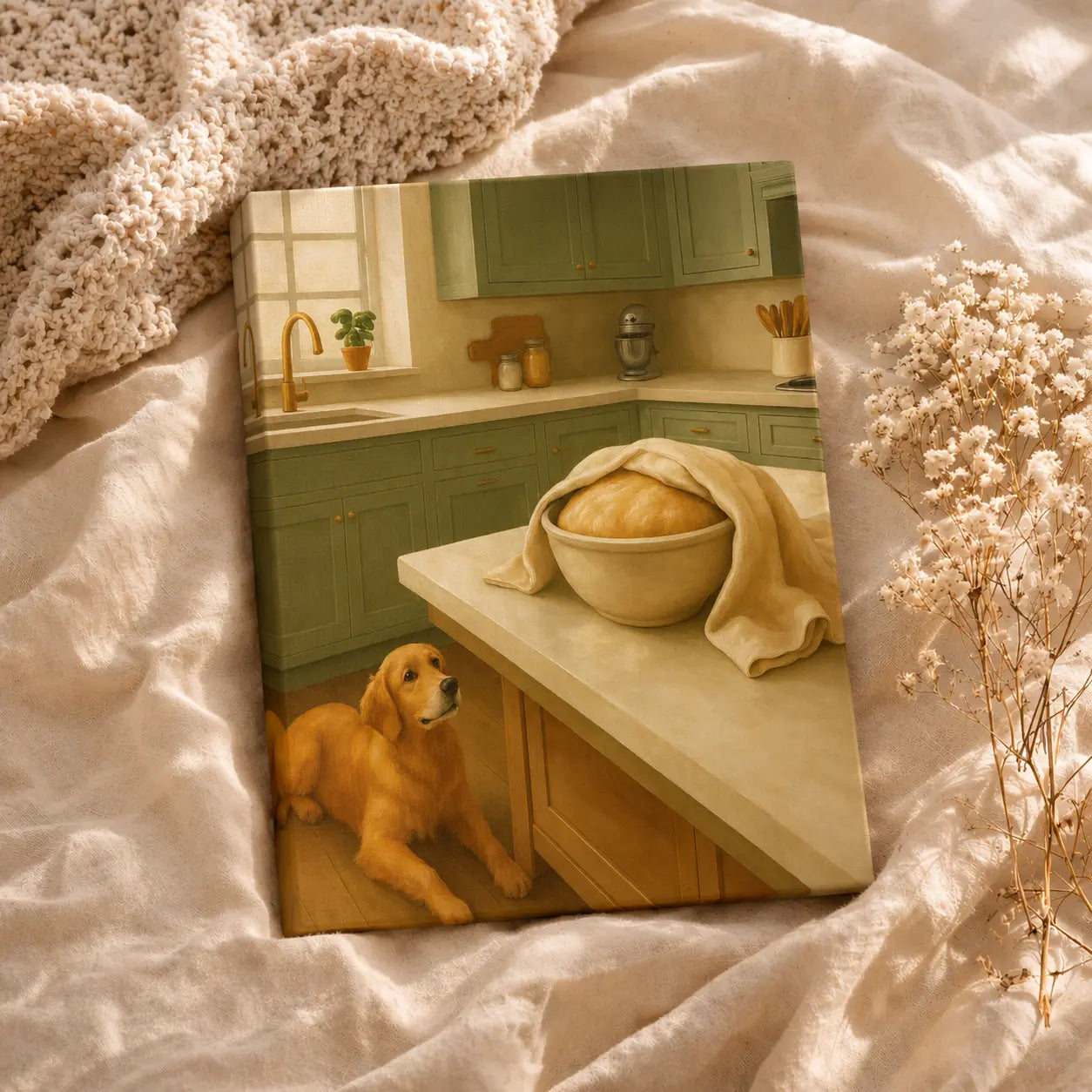 Patient Dough Watcher | Dog Kitchen Wall Art Canvas