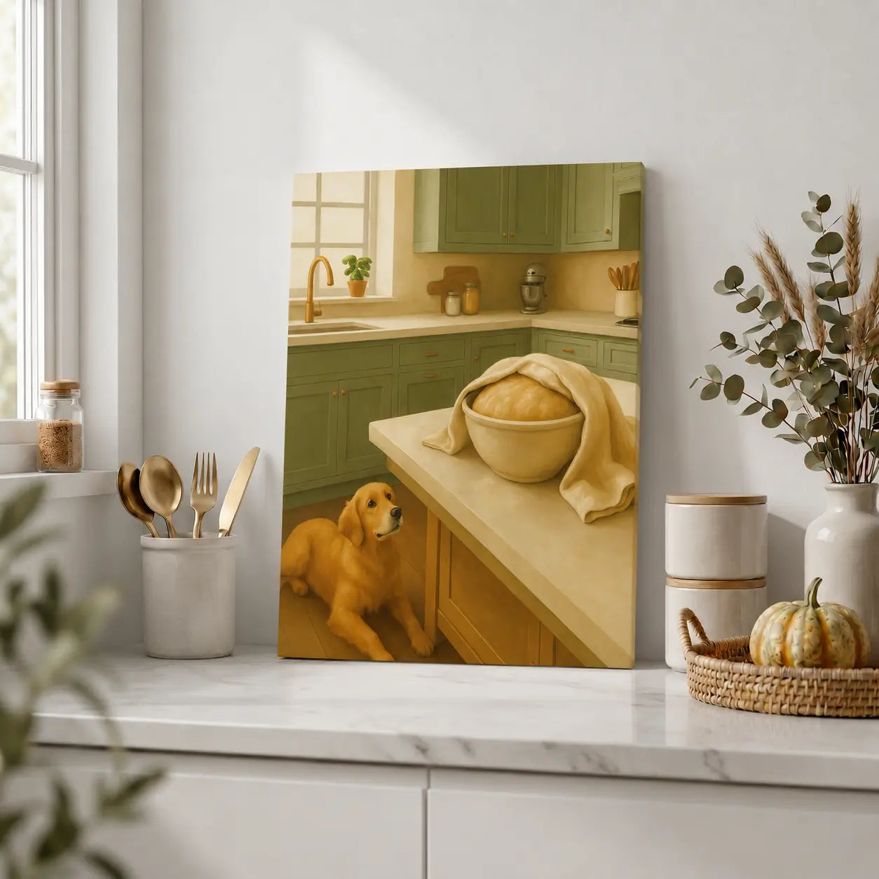 Patient Dough Watcher | Dog Kitchen Wall Art Canvas