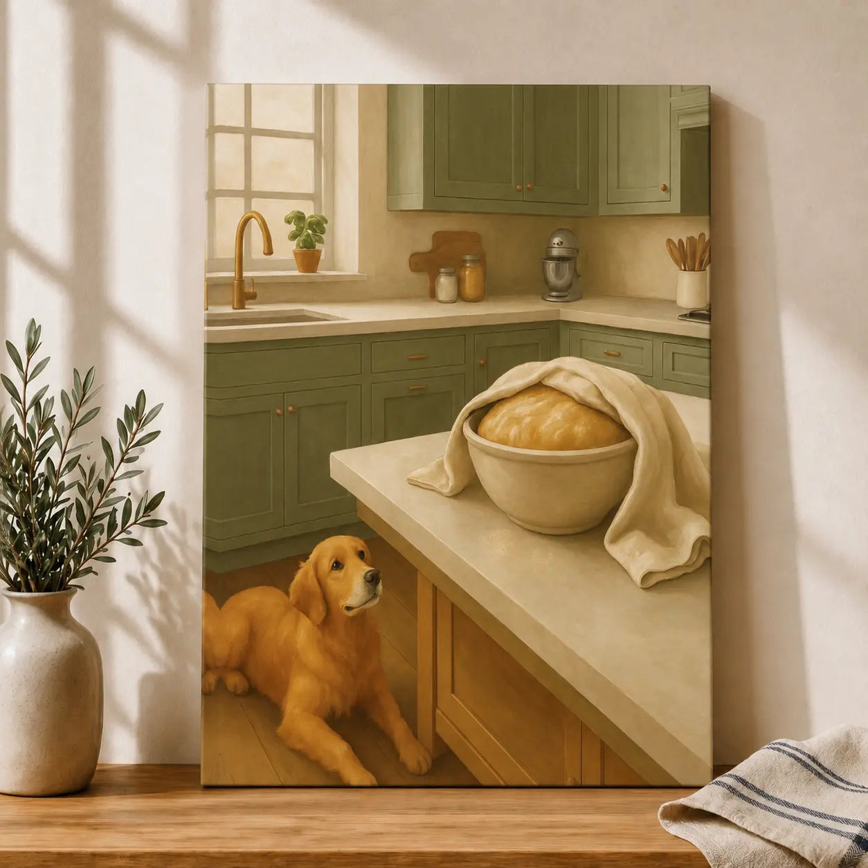 Patient Dough Watcher | Dog Kitchen Wall Art Canvas