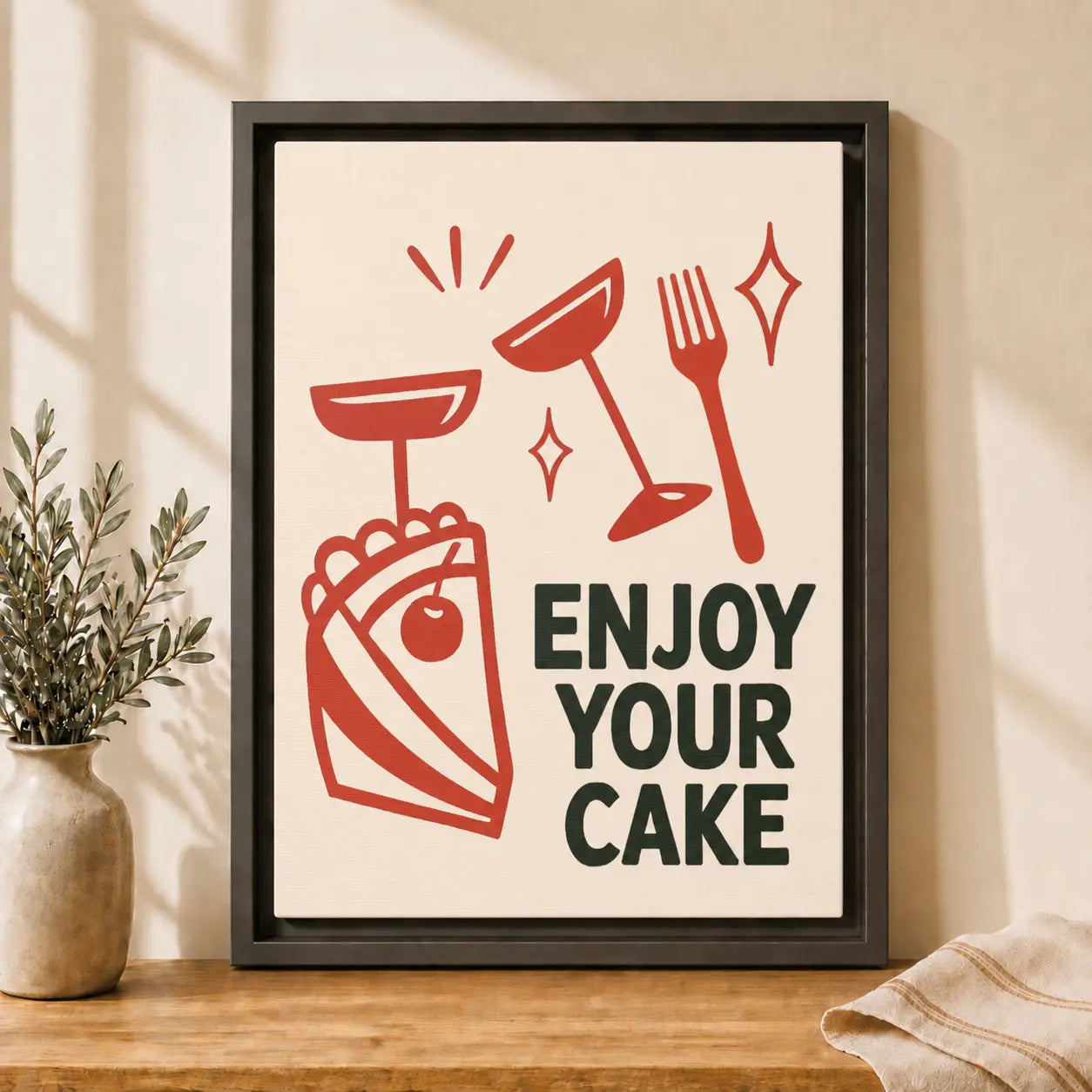 Enjoy Your Cake | Framed Kitchen Wall Art Canvas