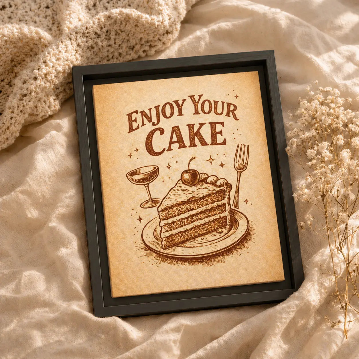 Enjoy Your Cake Vintage | Framed Kitchen Wall Art Decor