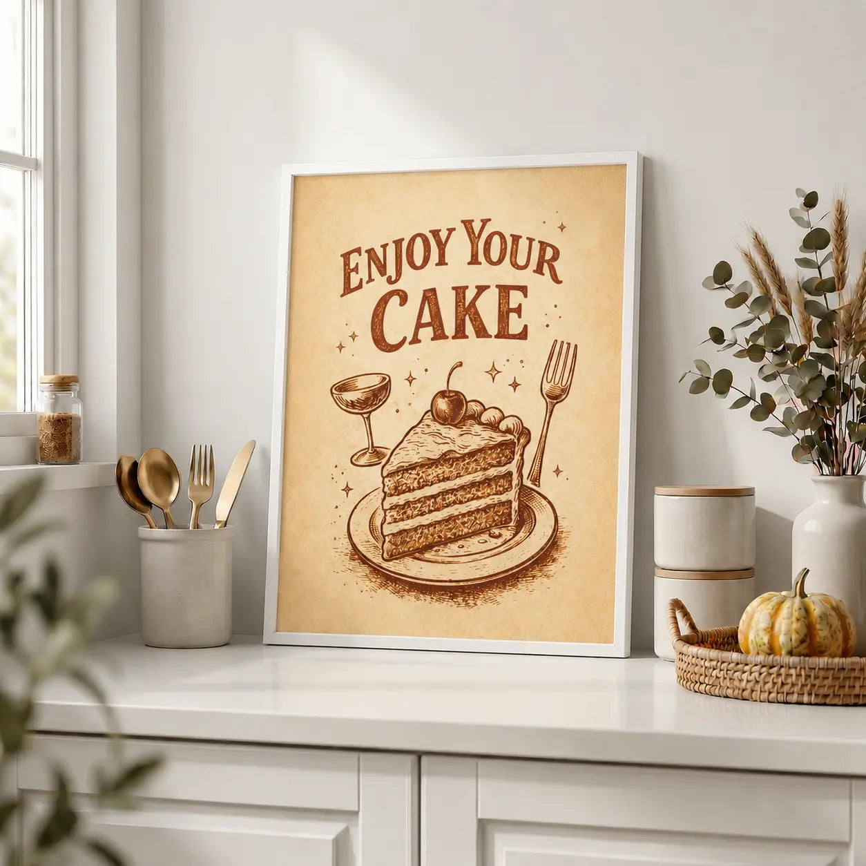 Enjoy Your Cake Vintage | Framed Kitchen Wall Art Decor