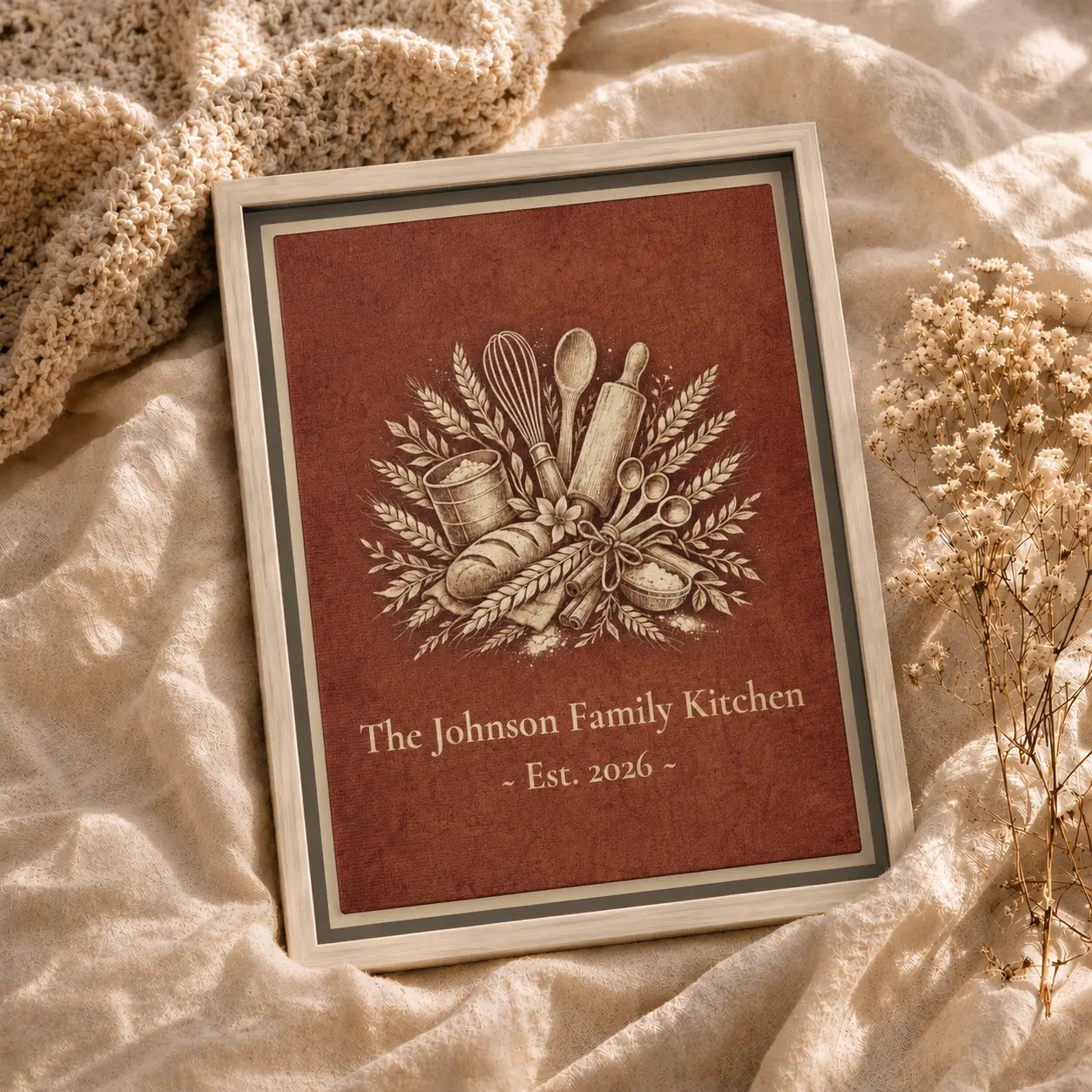 Personalized Kitchen Wall Art | Framed Family Name Canvas Decor
