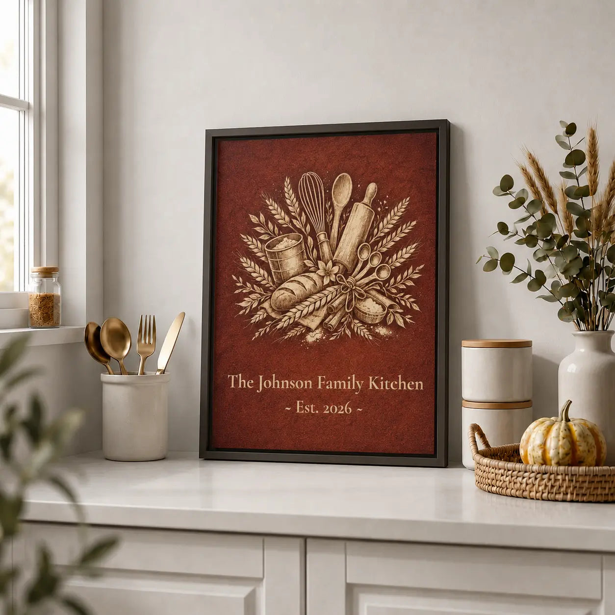 Personalized Kitchen Wall Art | Framed Family Name Canvas Decor