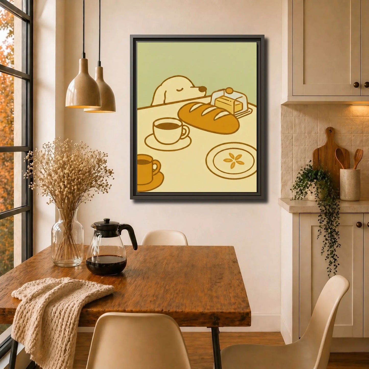Slow Mornings Start Here | Framed Kitchen Wall Art Canvas