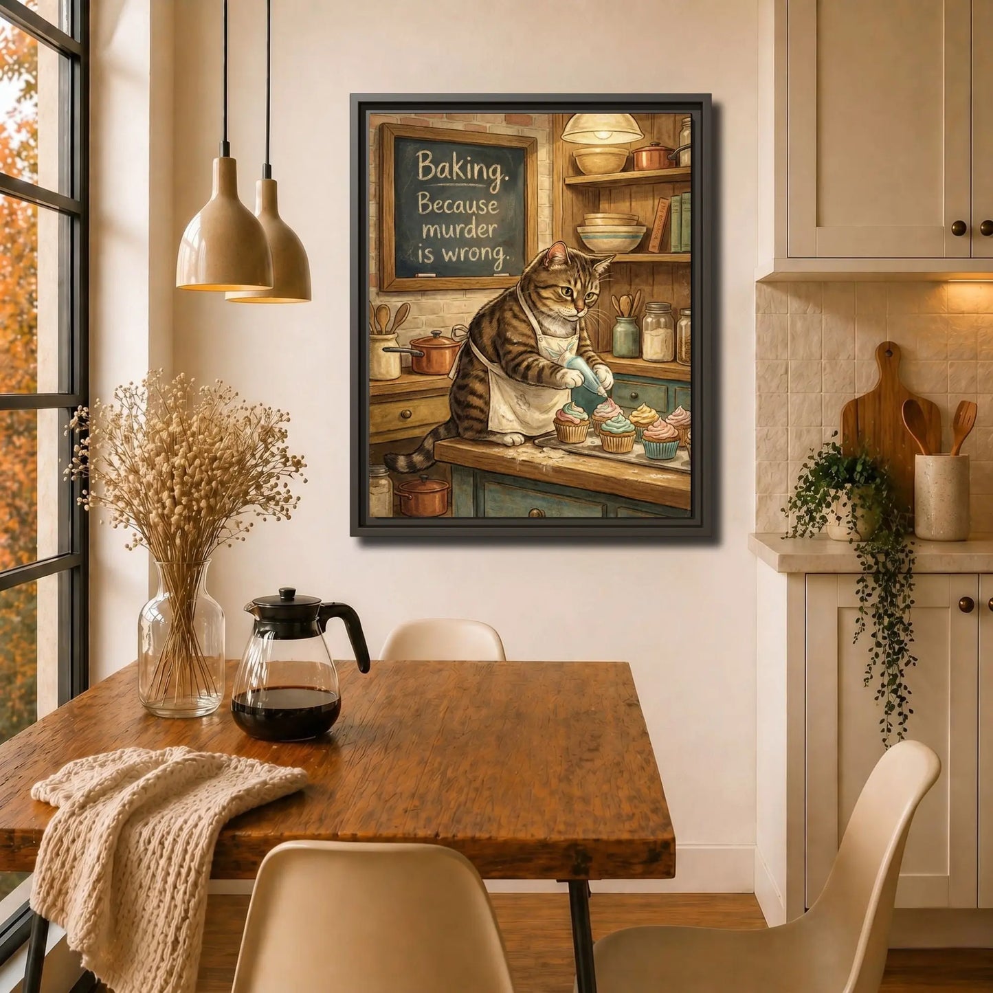 Baking Because Murder Is Wrong | Cat Lover Framed Kitchen Wall Art