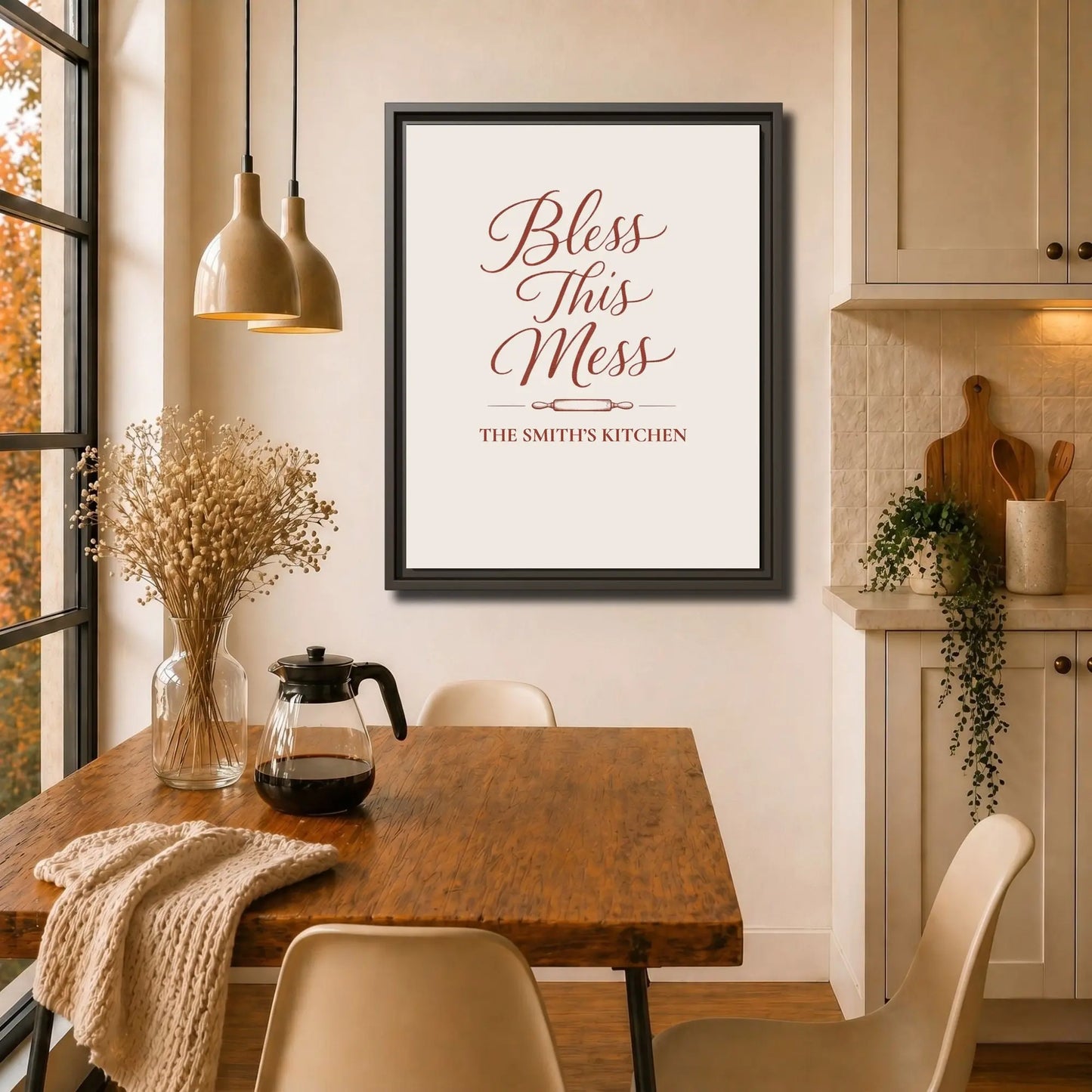 Bless This Mess | Personalized Framed Kitchen Wall Art Canvas