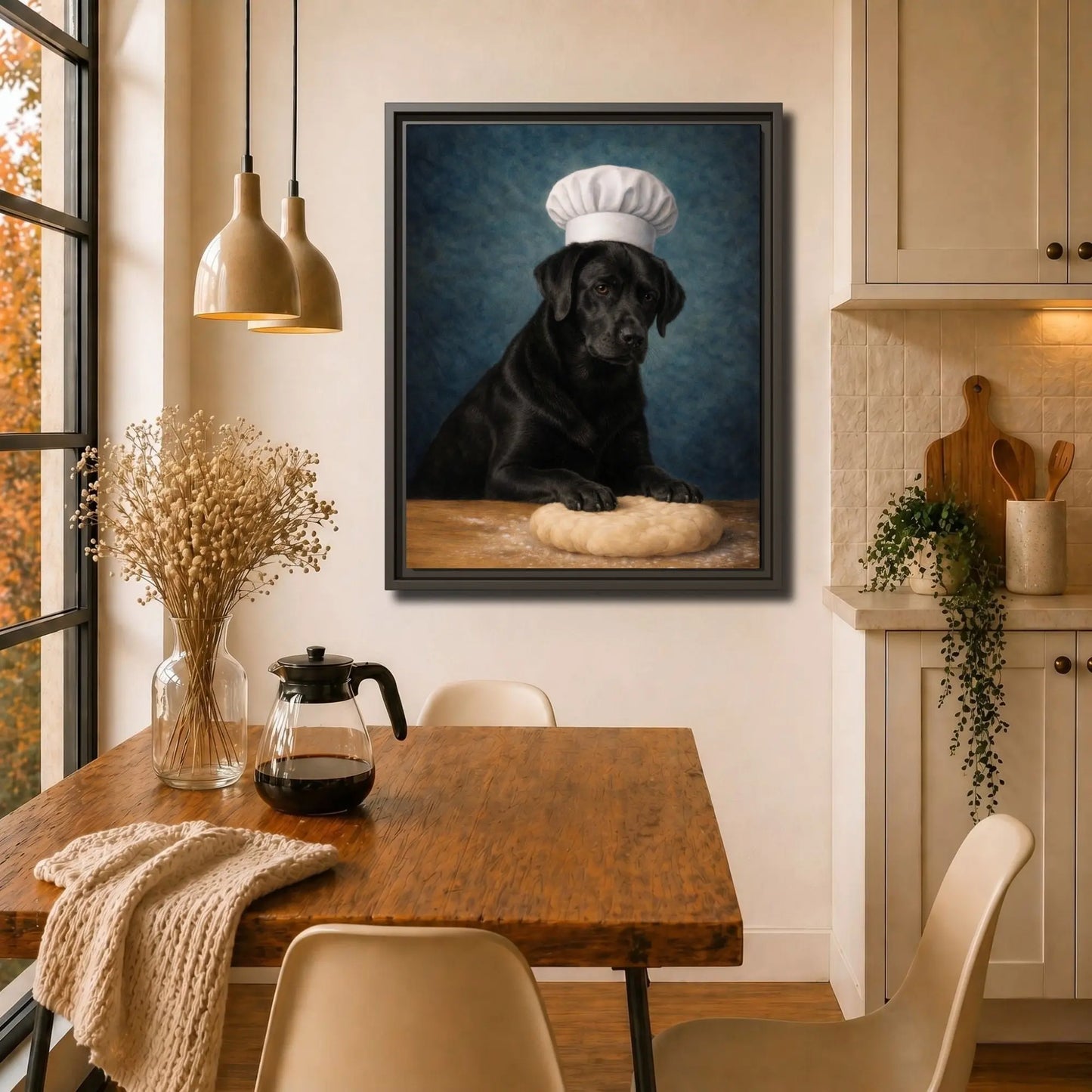 Black Labrador Baker | Framed Kitchen Wall Art Canvas