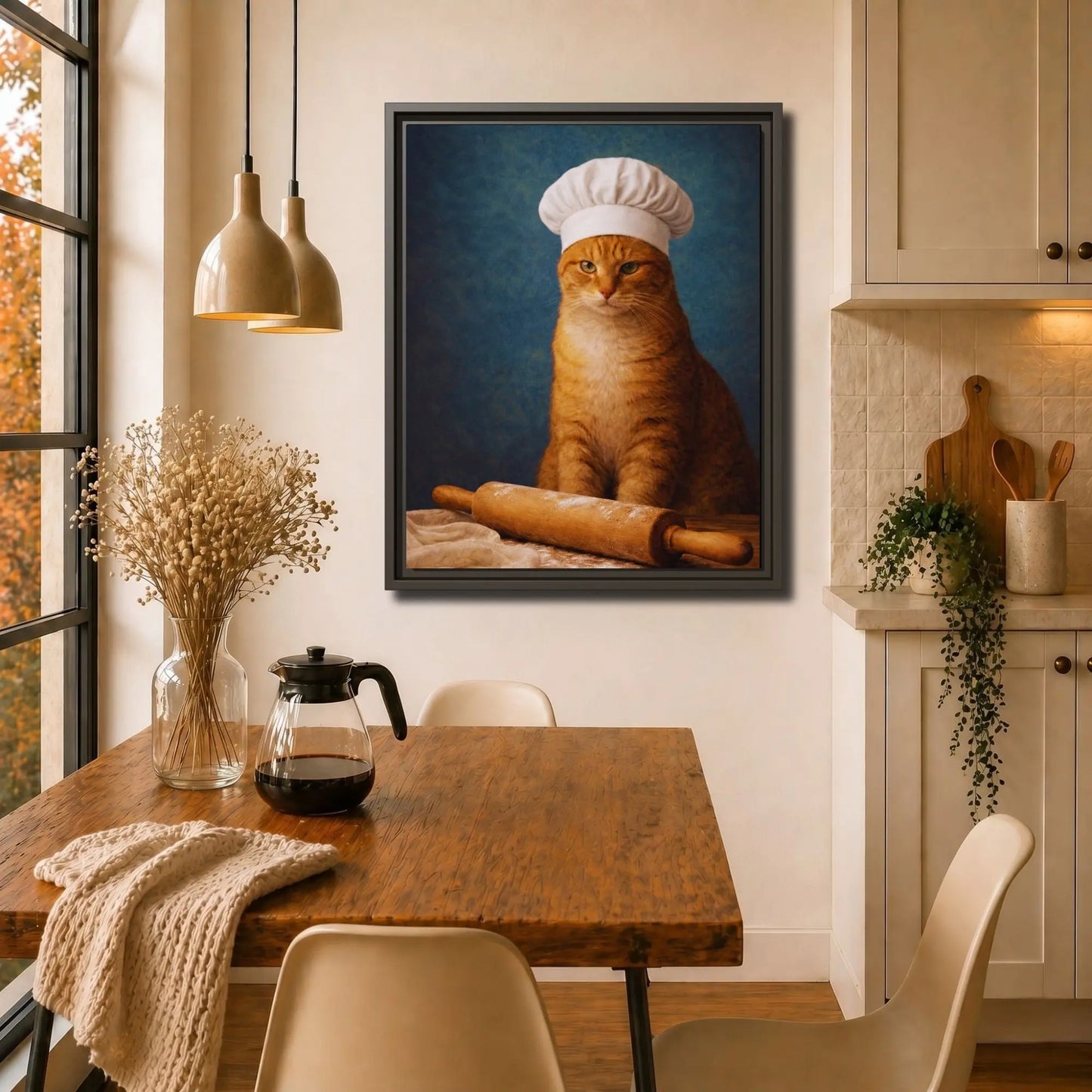 Ginger Cat Baker | Framed Kitchen Wall Art Canvas