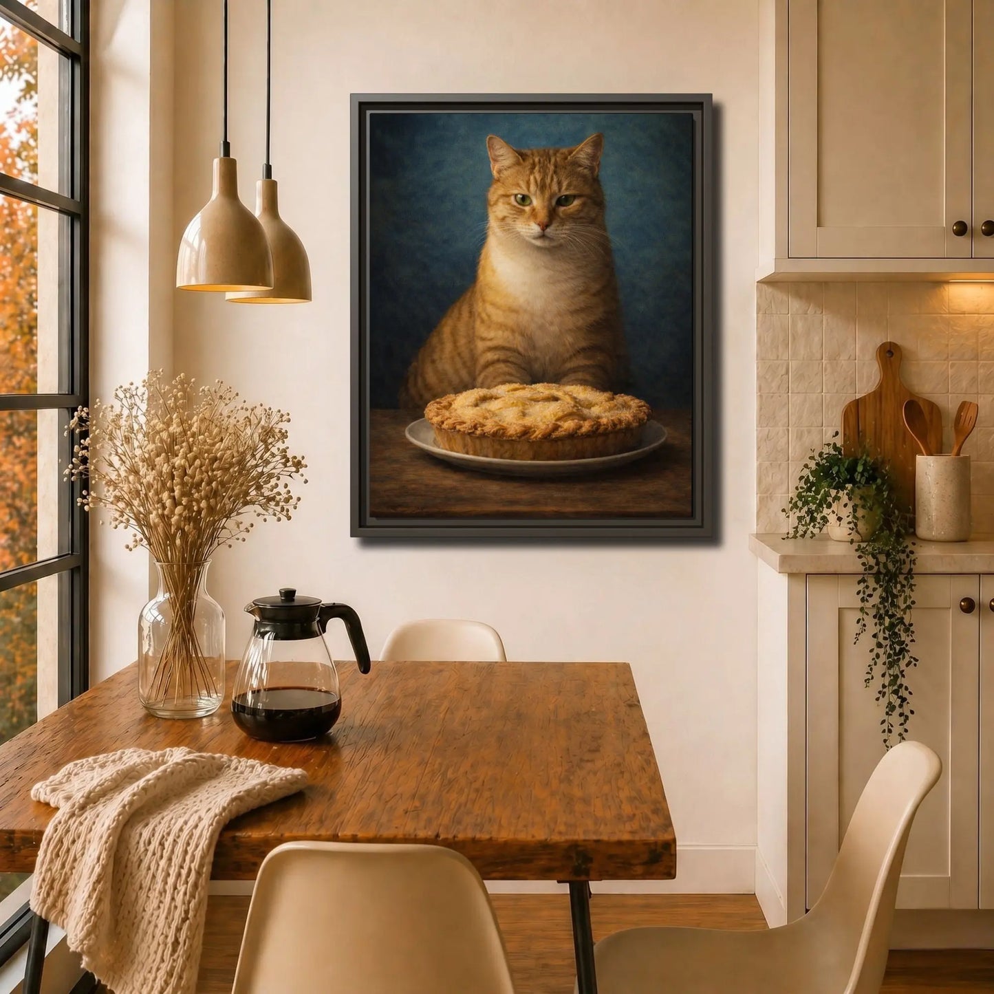 Pie-Loving Tabby | Framed Kitchen Wall Art Canvas
