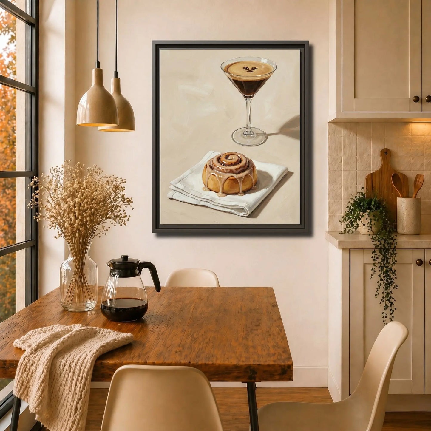 Cinnamon Roll & Espresso | Framed Kitchen Wall Art Canvas