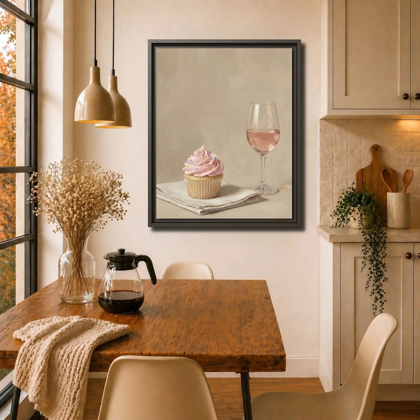 Soft Frosting, Slow Sips | Framed Kitchen Wall Art Canvas
