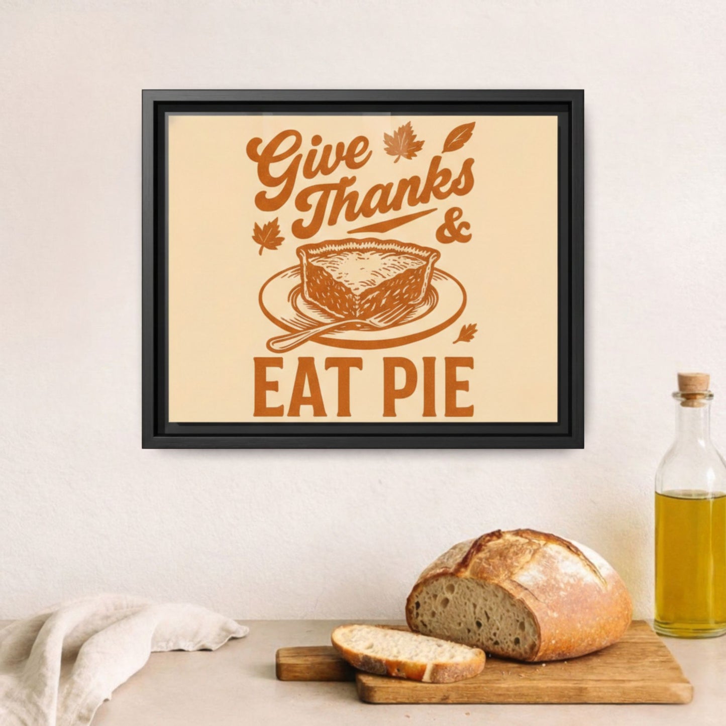 Give Thanks Eat Pie Framed Kitchen Canvas Wall Art