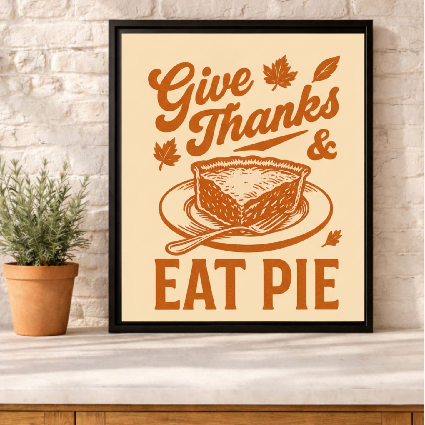 Give Thanks Eat Pie Framed Kitchen Canvas Wall Art