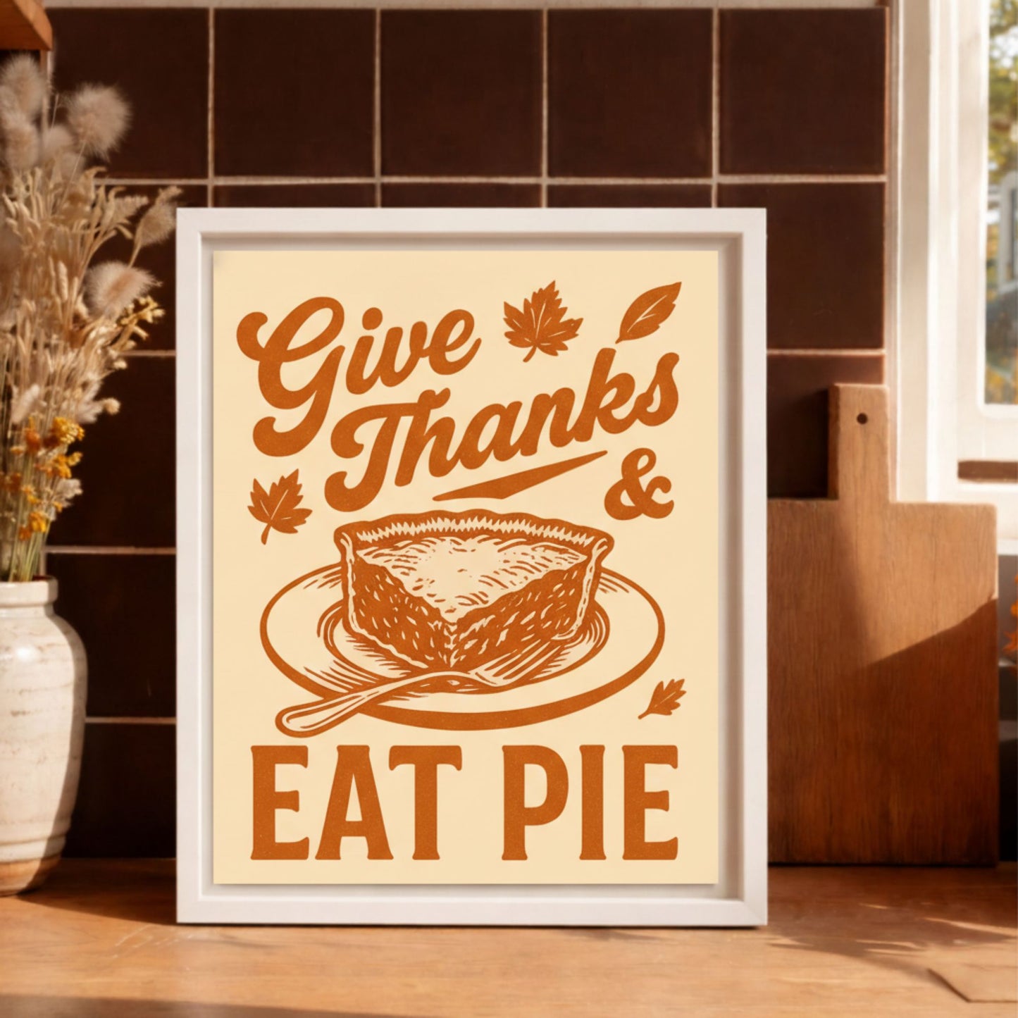Give Thanks Eat Pie Framed Kitchen Canvas Wall Art