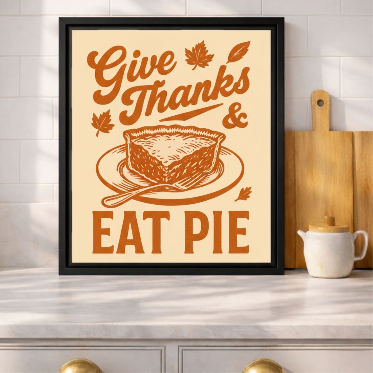 Give Thanks Eat Pie Framed Kitchen Canvas Wall Art