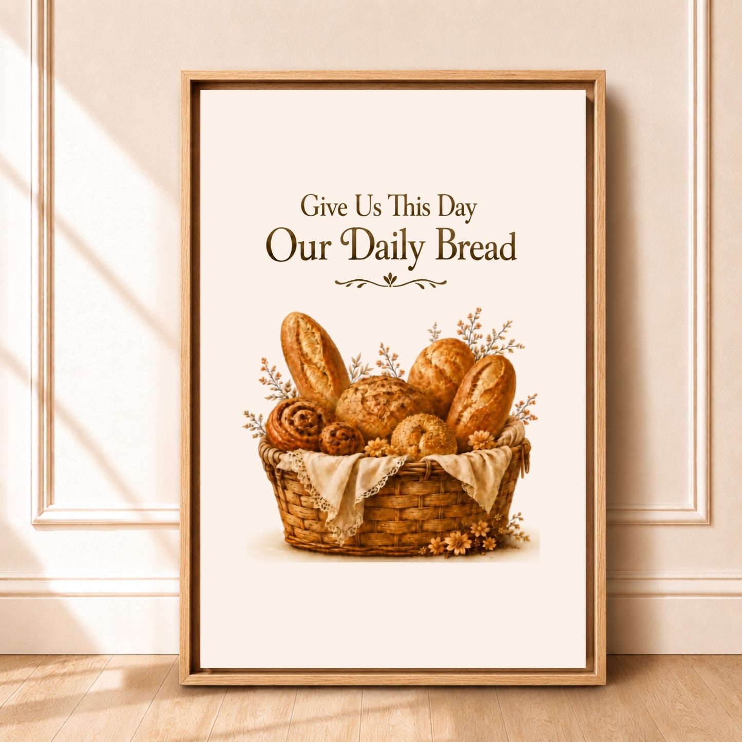 Give Us This Day Our Daily Bread | Framed Christian Kitchen Wall Art Canvas
