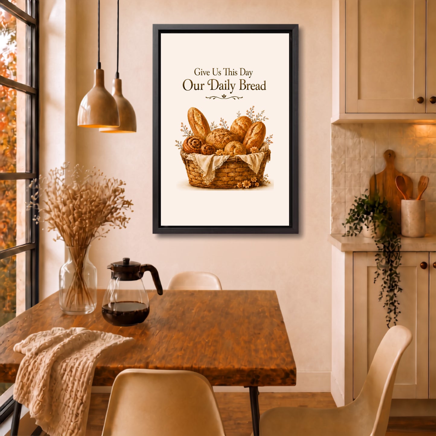 Give Us This Day Our Daily Bread | Framed Christian Kitchen Wall Art Canvas