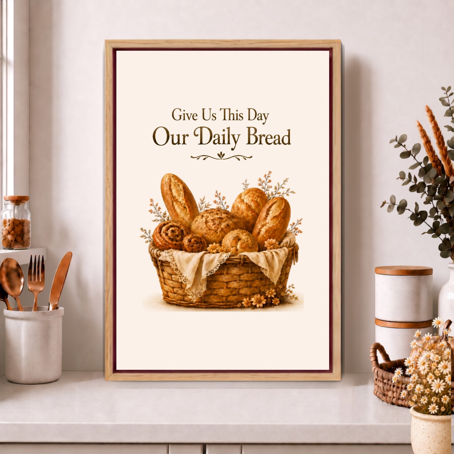 Give Us This Day Our Daily Bread | Framed Christian Kitchen Wall Art Canvas