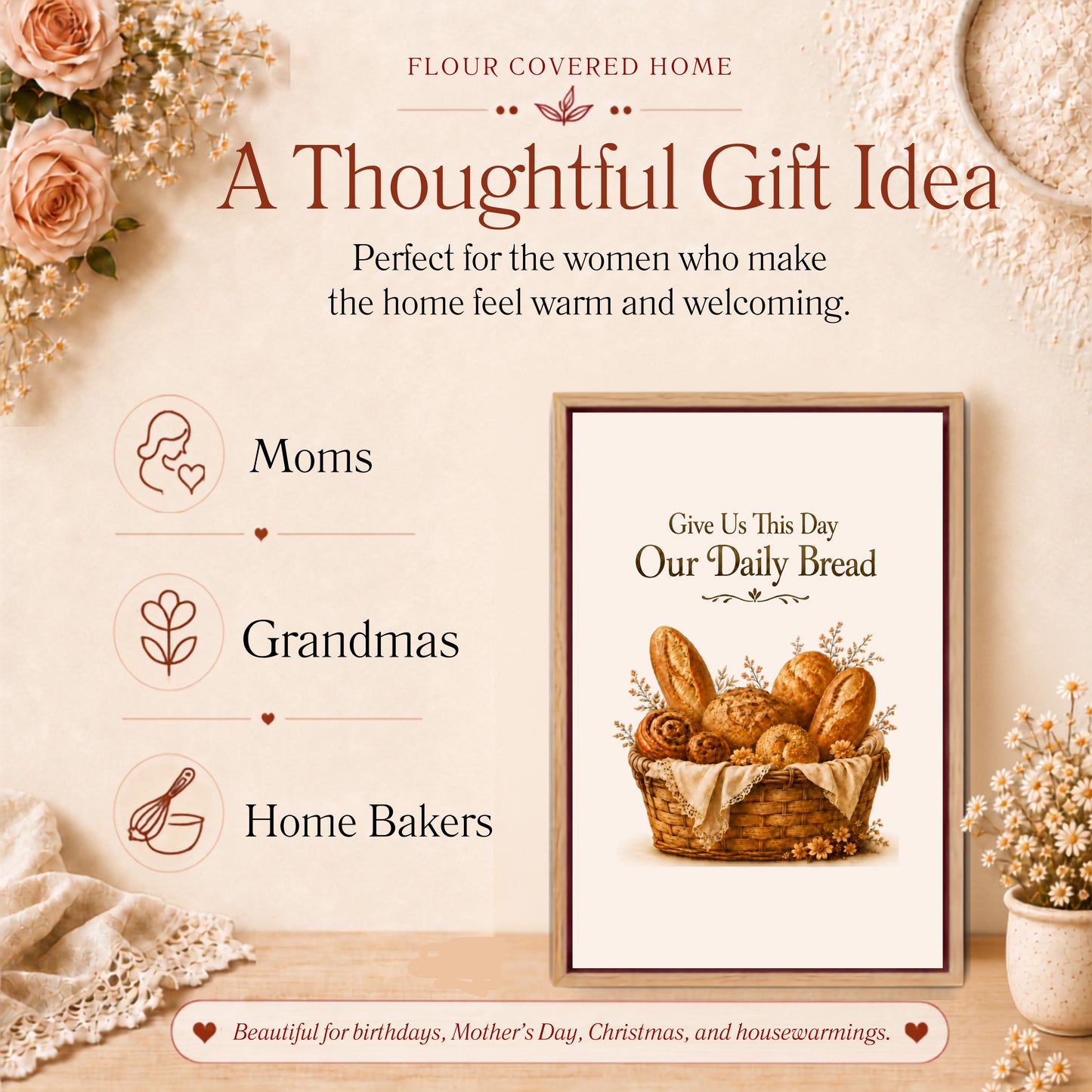 Give Us This Day Our Daily Bread | Framed Christian Kitchen Wall Art Canvas