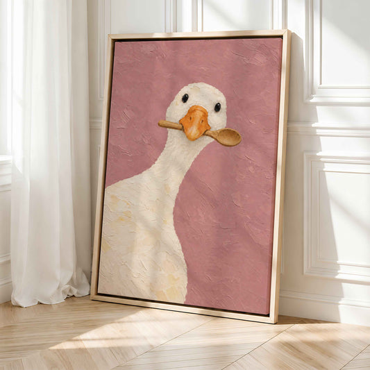 Framed Goose Wall Art Canvas | Pink Wall Decor