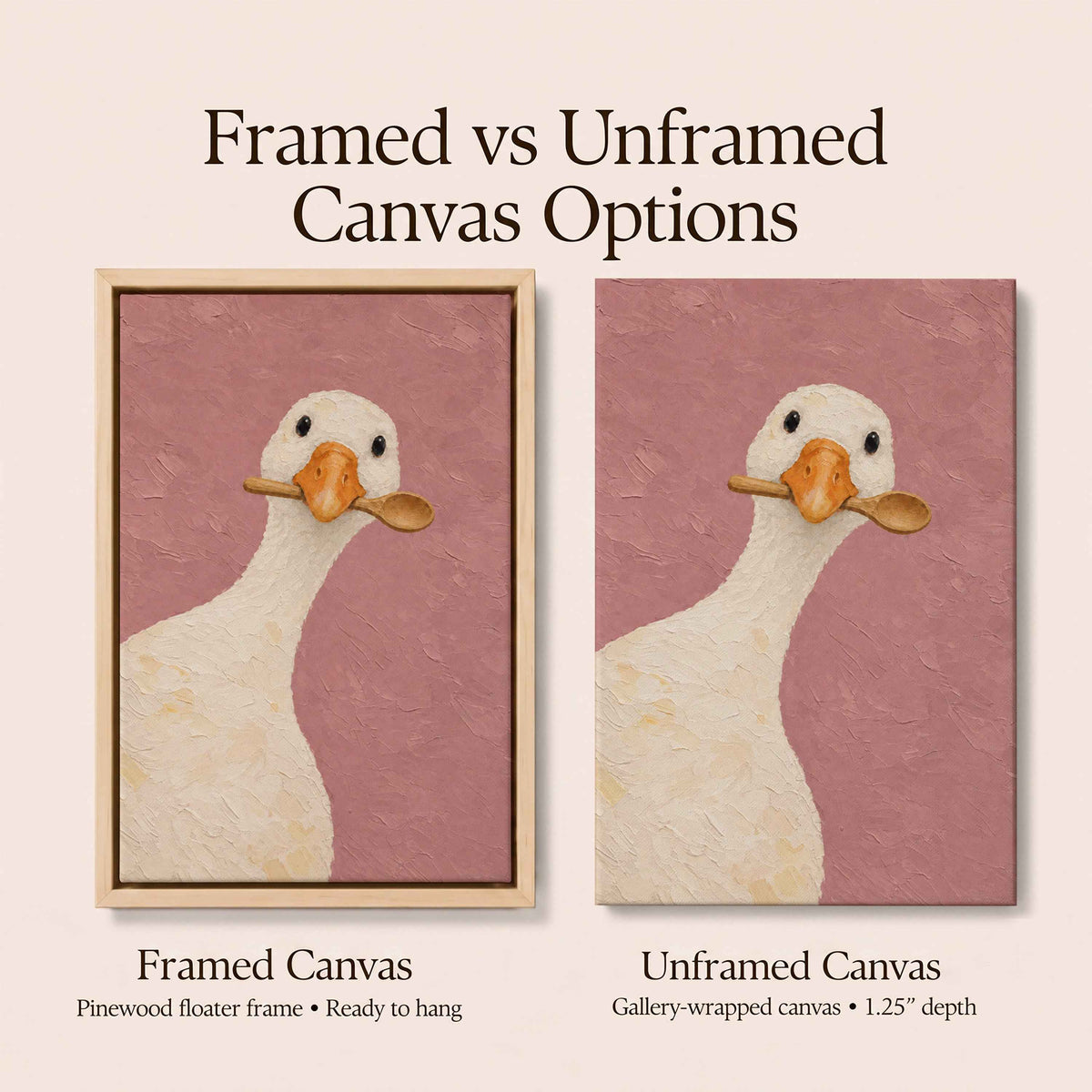 Framed Goose Wall Art Canvas | Pink Wall Decor
