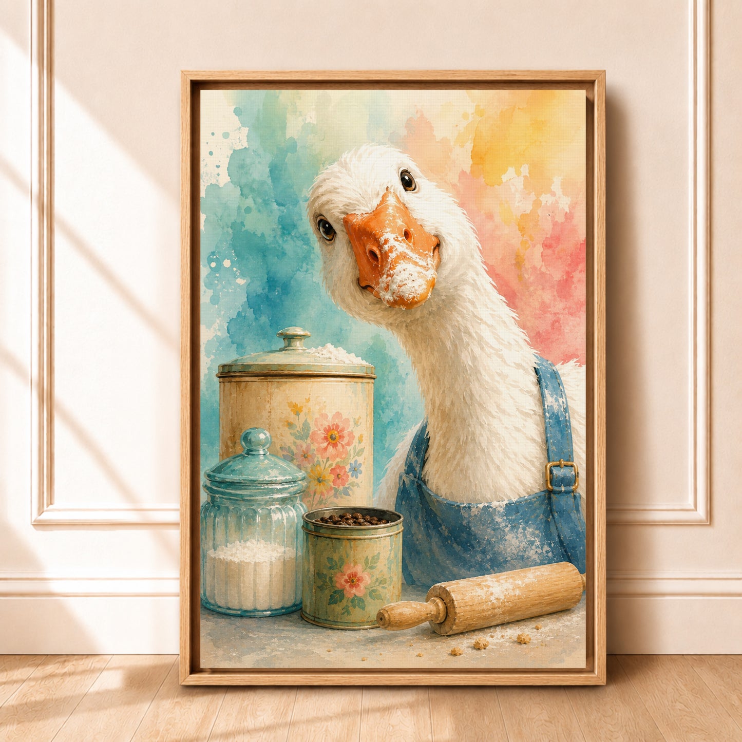 Goose Painting Canvas | Whimsical Framed Kitchen Wall Art