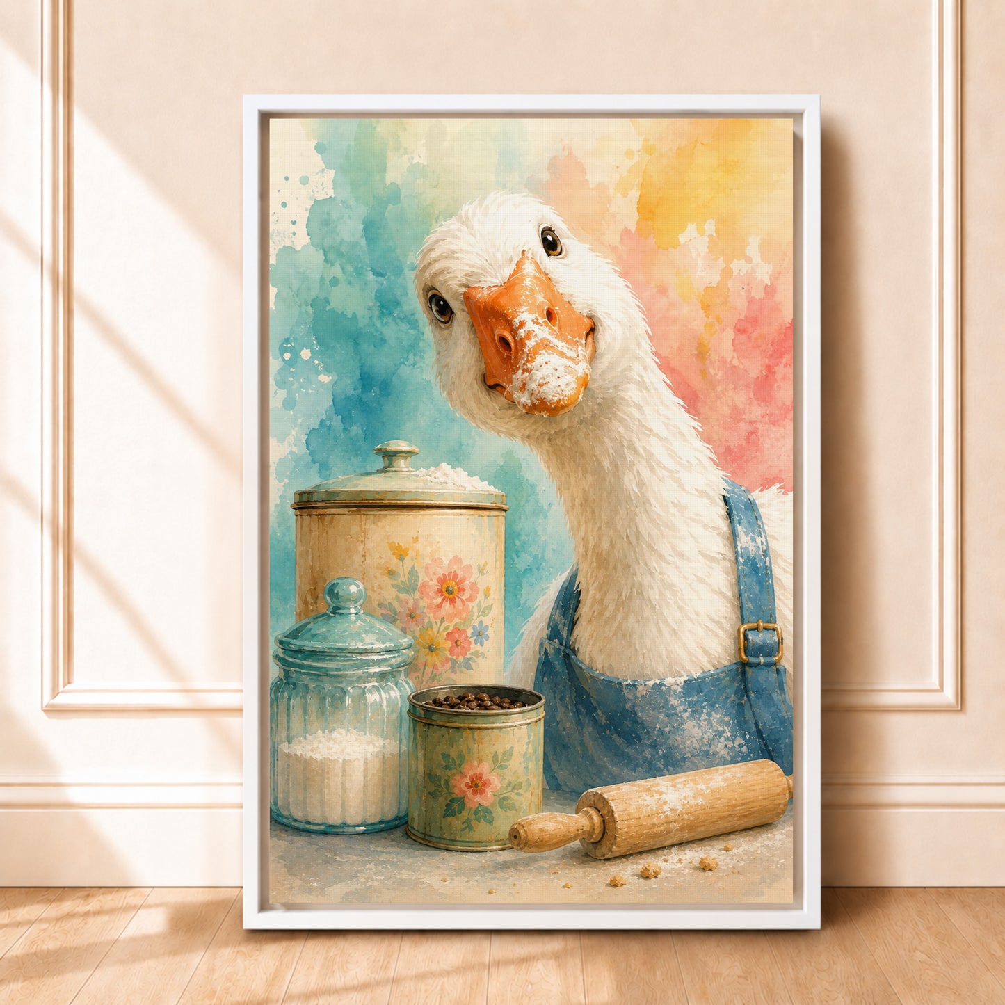 Goose Painting Canvas | Whimsical Framed Kitchen Wall Art