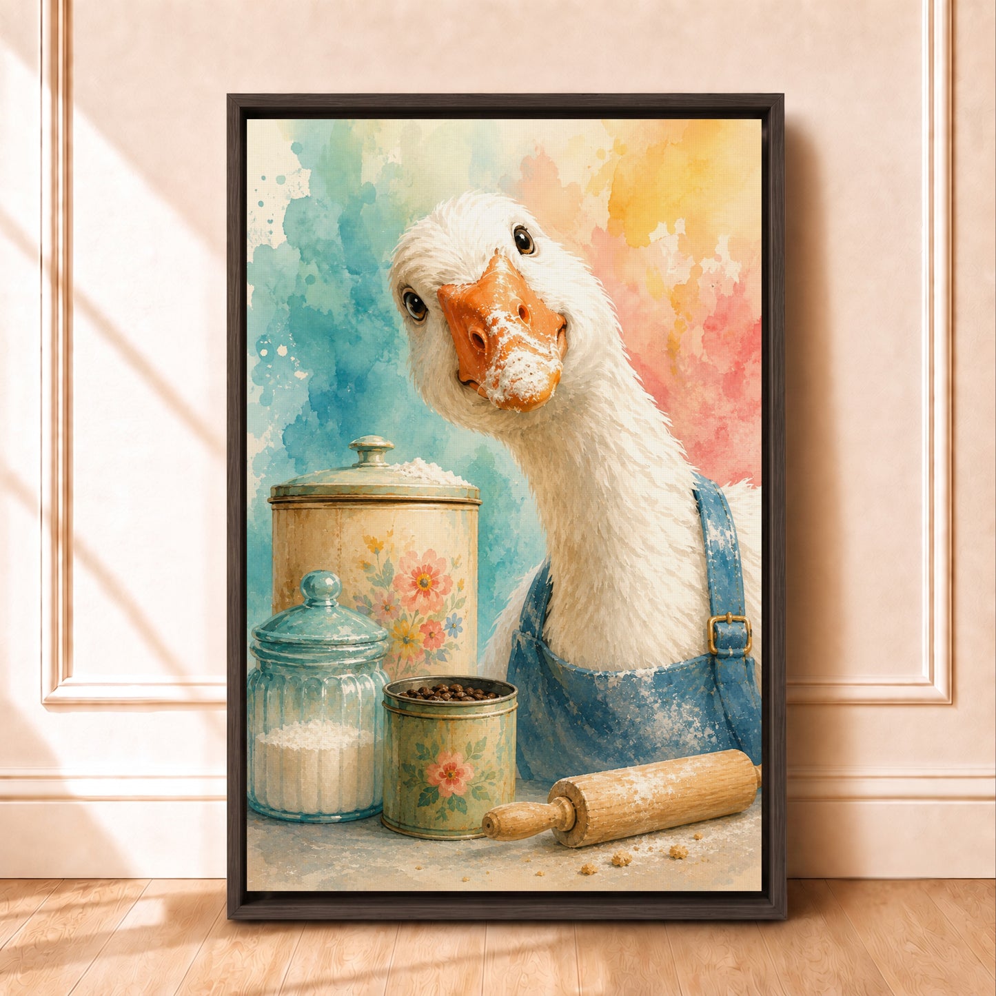 Goose Painting Canvas | Whimsical Framed Kitchen Wall Art