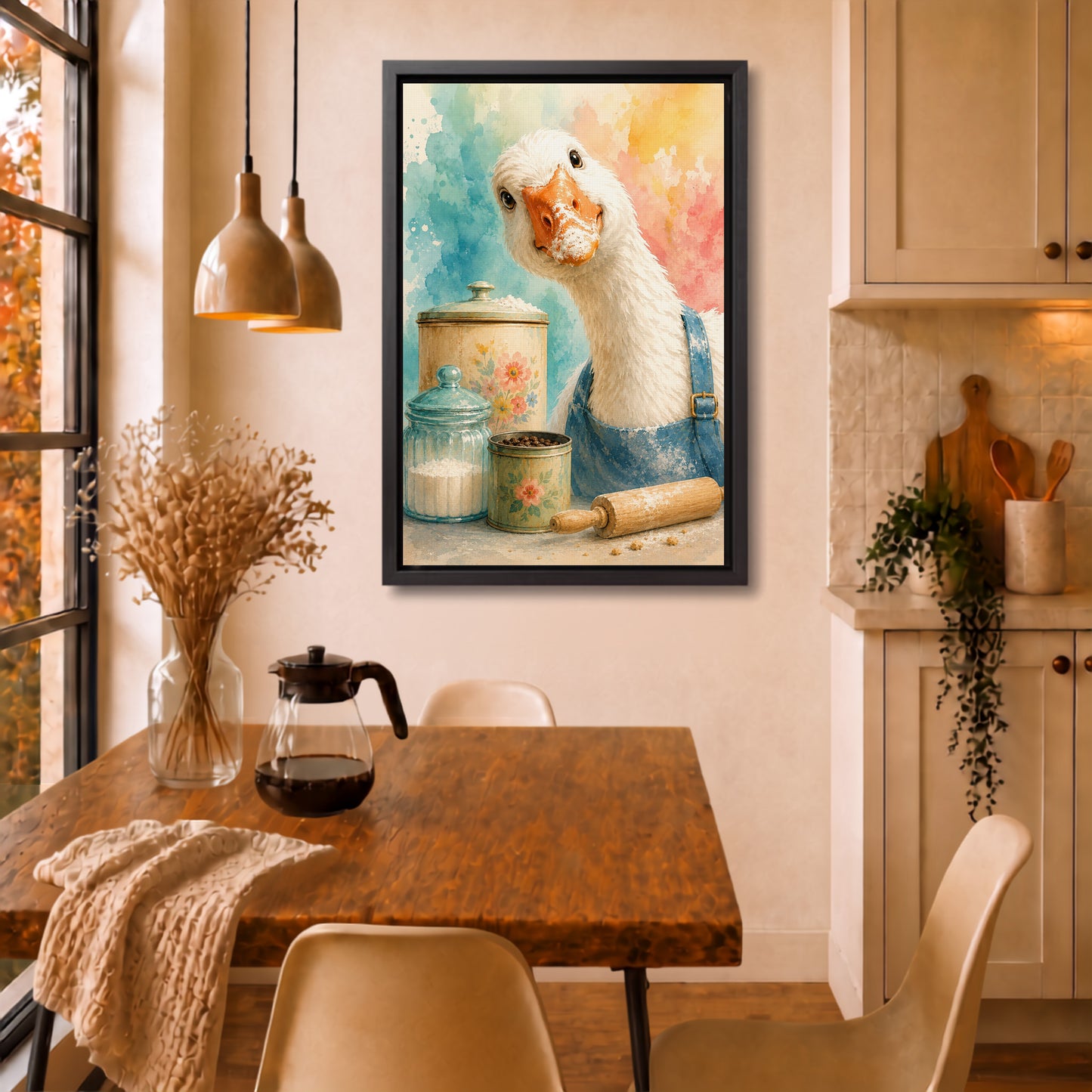 Goose Painting Canvas | Whimsical Framed Kitchen Wall Art