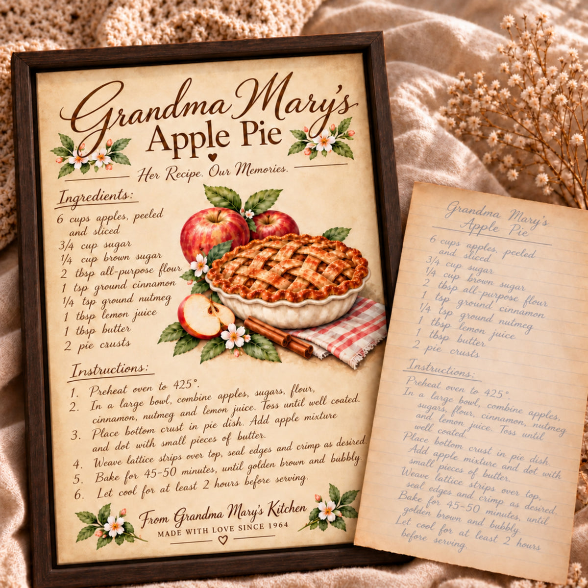 Framed Personalized Wall Art Canvas | Handwritten Recipe Gifts